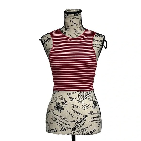 zara trafaluc Red Striped Seamless Crop Top Nautical Preppy Beach Cruise S Boho - Picture 2 of 9
